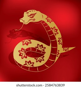vector of chinese zodiac year of snake in gold paper cut