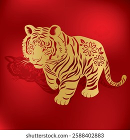 vector of chinese zodiac year of tiger in gold paper cut