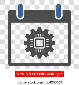 Vector Chip Gear Calendar Day EPS vector icon. Illustration style is flat iconic bicolor cobalt and gray symbol on a transparent background.
