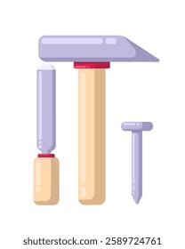 Vector chisel and nail tools. Flat design illustration, isolated