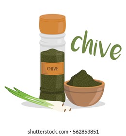 Vector chive illustration isolated in cartoon style. Herbs and Species Series