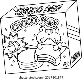 a vector of a chocolake cake with cute cat design in black and white coloring