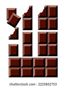 trozos de barra de chocolate vectorial aislados en fondo blanco.