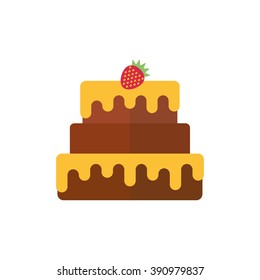 Vector chocolate birthday cake icon. Chocolate birthday cake isolated. Chocolate birthday cake template.