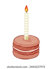 Vector de cumpleaños de chocolate macaroon con vela ardiente
