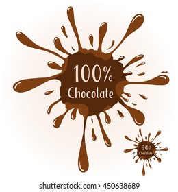 Vector chocolate blot with text "100% Chocolate". Chocolate badge template for various use. Blot with highlights.