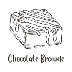Vector Of Chocolate Brownie Hand Drawn Sketch Style. Drawing Element Design. Used For Menu, Poster, Banner, Label, Logo Or Printed T-shirts, Etc.