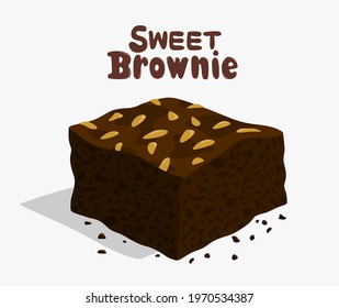 vector chocolate brownie isolated on white background. brownie cake piece, homemade dessert food. vector illustration