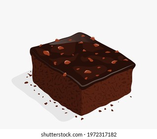 vector chocolate brownie isolated on white background. brownie cake piece, homemade dessert food. vector illustration