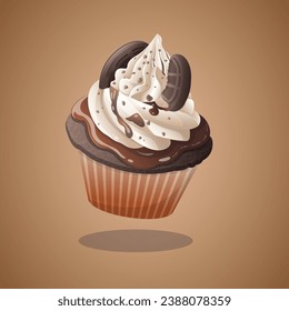 vector chocolate brownies cupcake with chocolate sauce and cookies and cream illustration