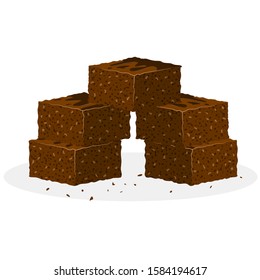 vector chocolate brownies isolated on white background. five brownie cake pieces as homemade dessert food.