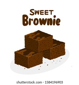 vector chocolate brownies isolated on white background. three brownie cake pieces as homemade dessert food. vector illustration