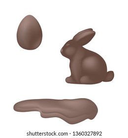Vector of chocolate bunny,egg and puddle.Easter tradition food