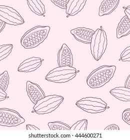 Vector chocolate cacao pattern: bean, cocoa, seed. Design box and packing for restaurant, shop, confectionery, culinary, cafe, cafeteria, bar