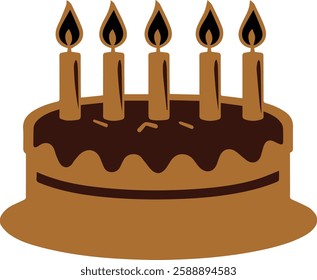 A vector chocolate cake adorned with five flickering candles