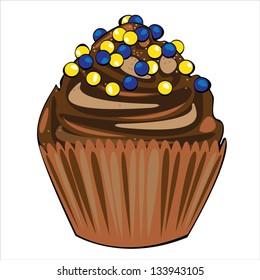 vector chocolate cake with brown cream isolated on white background