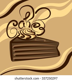 vector chocolate cake with calligraphic inscription