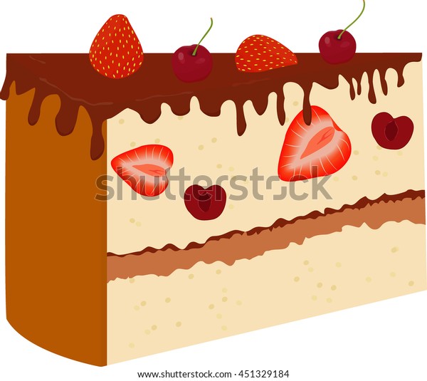 Vector Chocolate Cake Cherry Strawberry Isolated Stock Vector (Royalty ...