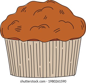 Vector chocolate cake, cupcake, muffin in cartoon flat style. 
