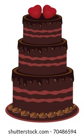 vector chocolate cake with red hearts on top