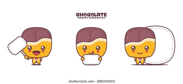 vector chocolate cartoon mascot, with blank board banner, isolated on a white background.