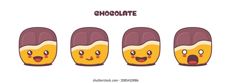 vector chocolate cartoon mascot, with different facial expressions. suitable for icons, logos, prints, stickers, etc.