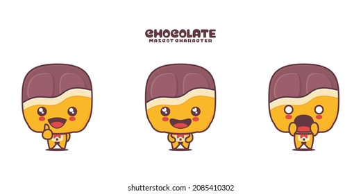 vector chocolate cartoon mascot, with different expressions, isolated on a white background.
