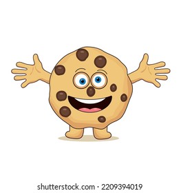 vector chocolate chip whole cookie cartoon isolated on white background. funny homemade biscuit choc cookie symbol. flat cookie clipart