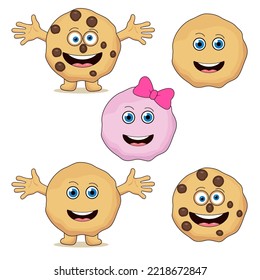 vector chocolate chip whole cookie cartoon isolated on white background. funny homemade biscuit choc cookie symbol. flat cookie clipart