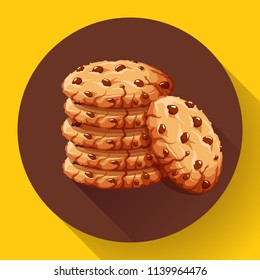 Vector chocolate crumbs chips iicon. Homemade choco chip cookies vector illustration