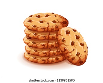 Vector chocolate crumbs chips isolated on white background. Homemade choco chip cookies vector illustration