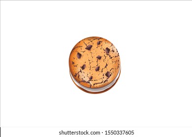 Vector chocolate crumbs chips with white cream isolated on white background. Homemade choco chip cookies vector illustration