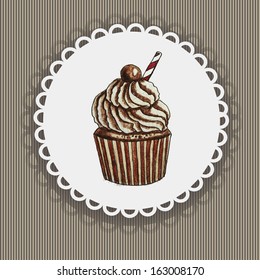 Vector chocolate cupcake.Postcard