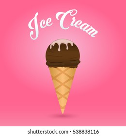 vector chocolate ice cream cone on pink background