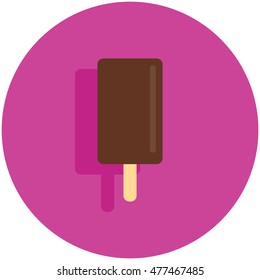 Vector chocolate ice cream flat icon over purple circle  background with shadow, isolated