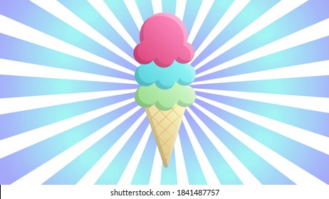 vector chocolate icecream cone on retro background. chocolate ice cream cone design. icecream with waffle illustration.