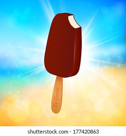 Vector chocolate ice-cream at sunny blurred background