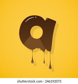 Vector chocolate letter "a" over yellow background