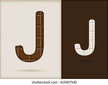 Vector chocolate letter J.Chocolate alphabet design.