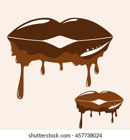 Vector chocolate lips with melting effect. Two variants of chocolate lips concept.