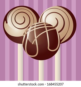 Vector Chocolate Lollipops On A Pink Striped Background