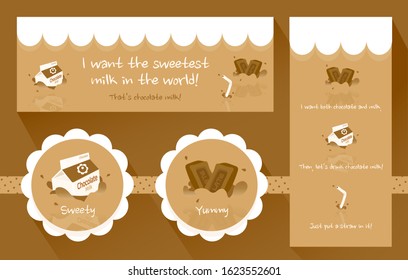 Vector Chocolate milk banner, sticker, label design templates, background