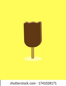 Vector Chocolate Popsicle with Yellow Background. Fresh. Flat Icon Illustration.