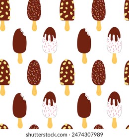 Vector chocolate popsicles flat style seamless pattern