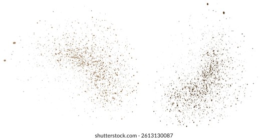 Vector chocolate powder particles and coffee color speckles overlay grunge texture illustration