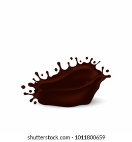 Vector chocolate splash with drops. Liquid and hot chocolate. Realistic 3d cacao pouring