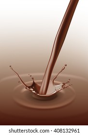 Vector Chocolate Splash Stream Flow Close up Isolated on Background