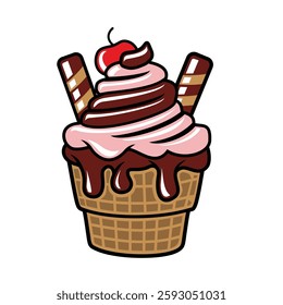 Vector chocolate strawberry ice cream.
2d flat vector format.
for design elements, made with illustration software