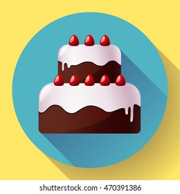 Vector chocolate wedding cake with glaze and Strawberries.