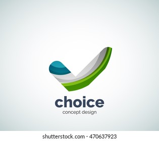 Vector choice concept, tick logo template, abstract business icon